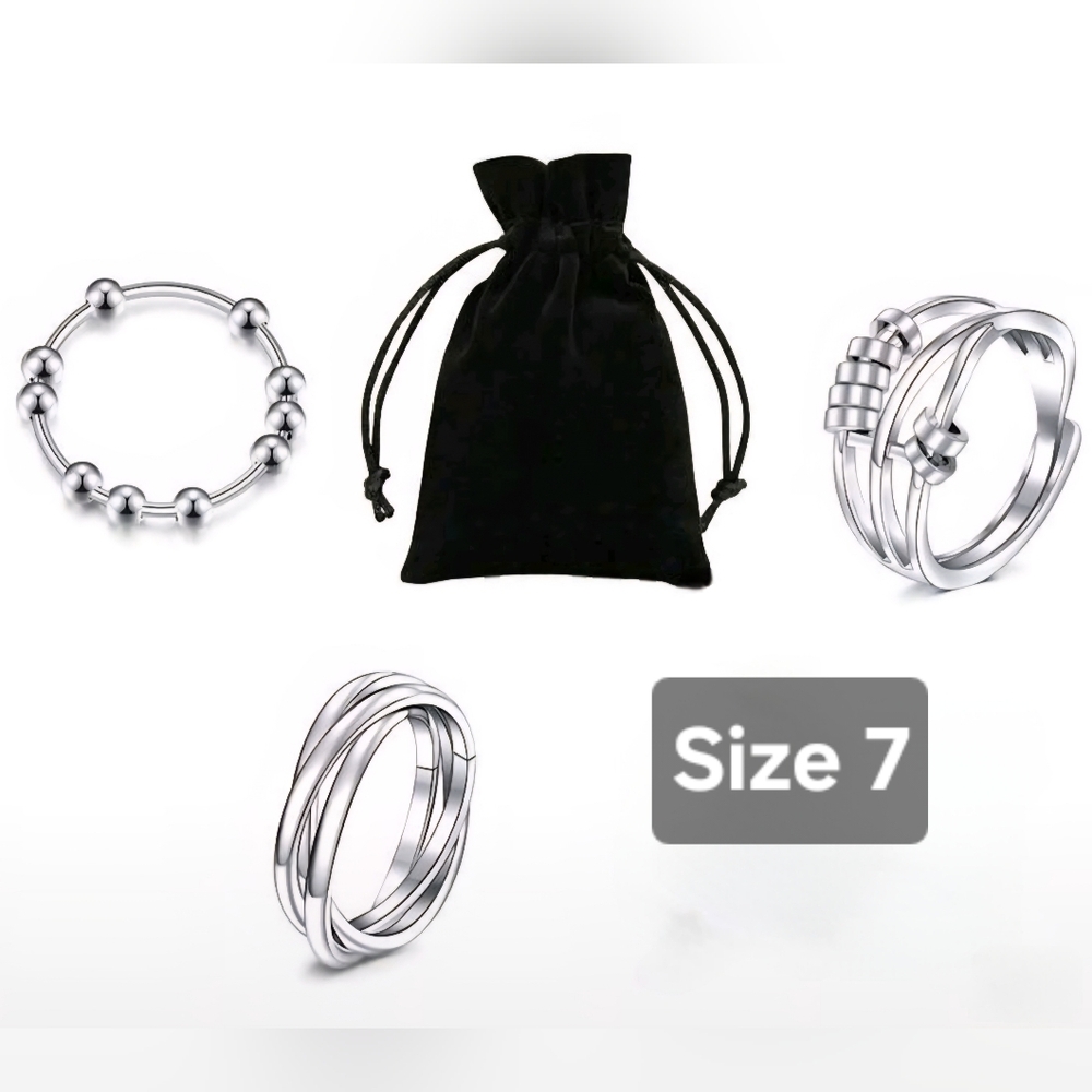 3PCS Fidget Rings For Women Stress Relief - Size 7